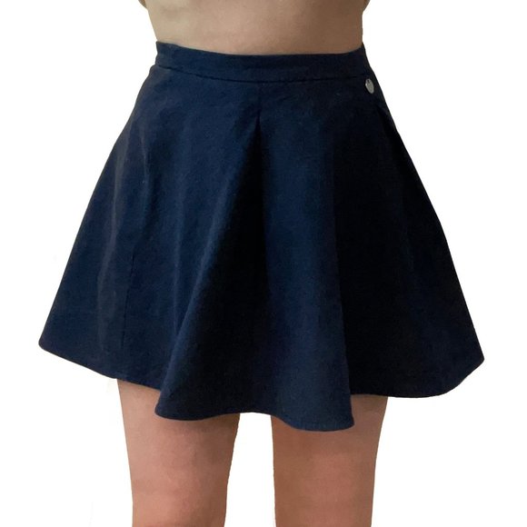 MET XS Navy Jacquard Flare Mini Skirt Pleated Skater Italy Made Cotton Lyocell S - Picture 9 of 16